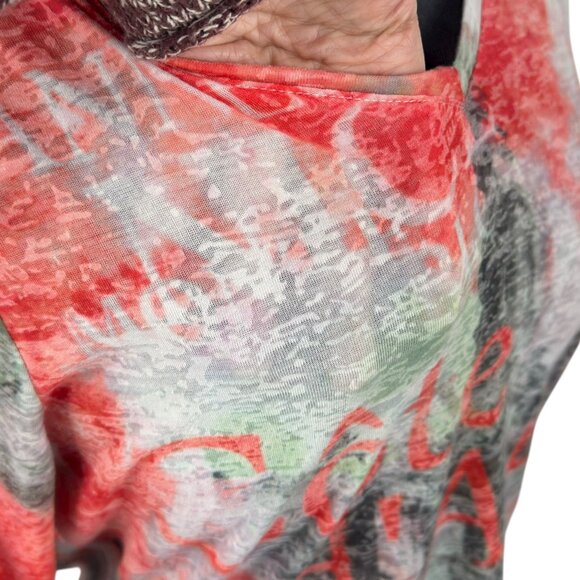 Laura Petites burnout graphic print long sleeve V-neck mesh top womens petite M - Picture 8 of 11